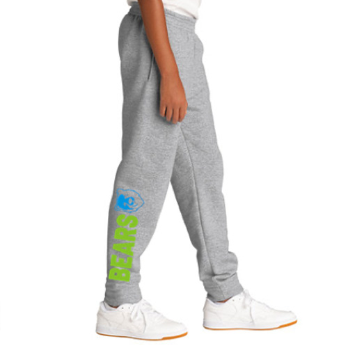 Grey jogger sweats with pockets and Aspen Academy Bear Icon and "Bears" on leg.
