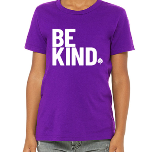 grape t-shirt with Be Kind on chest.